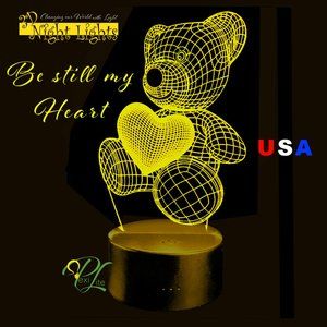3D Illusion NIght Light Bear With Heart Sensor